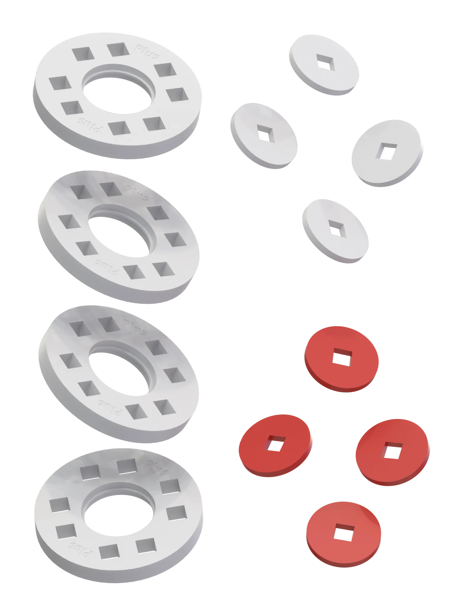 Hjul – 4 Vita hjul med 4 vita och 4 röda navkapslar